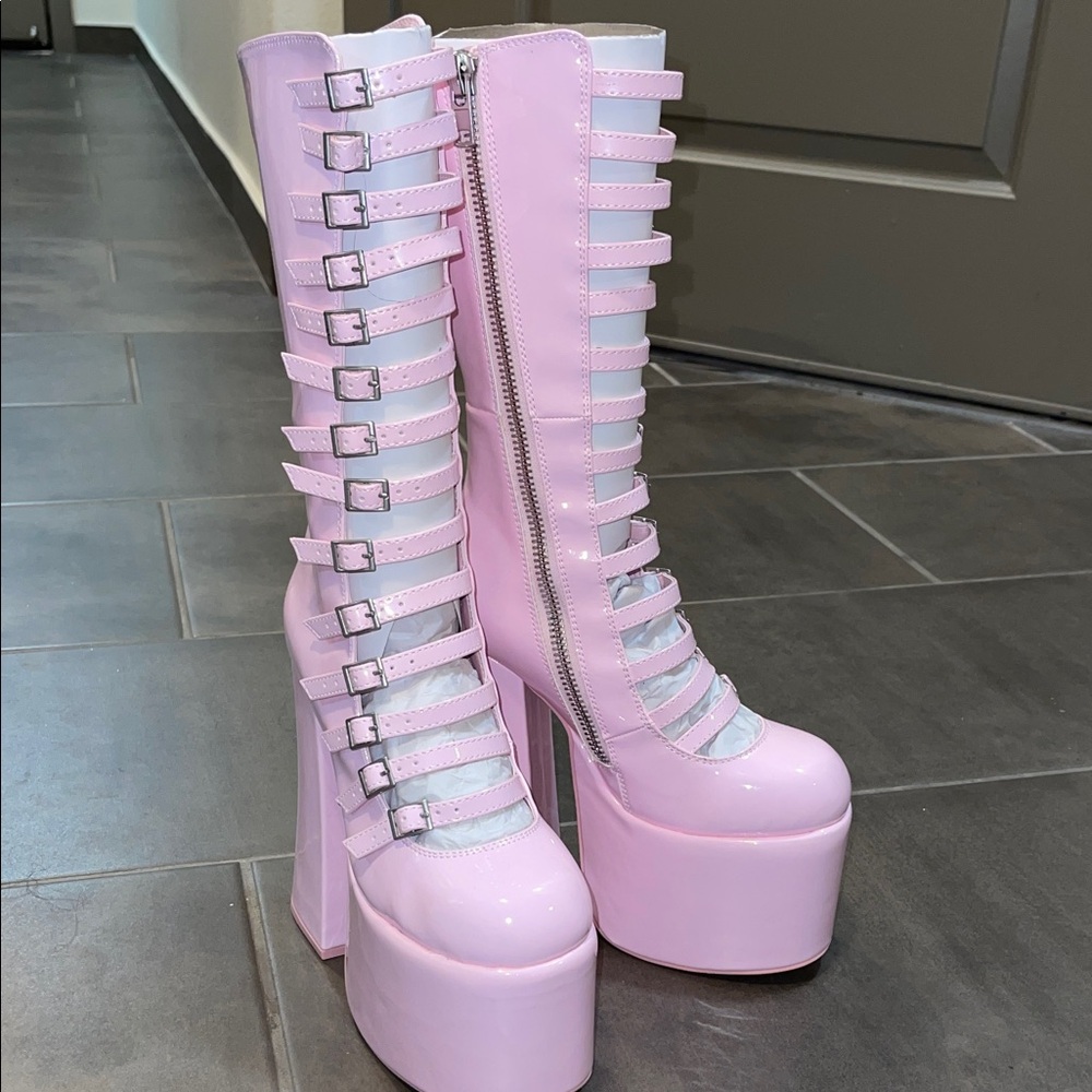 Deadstock Chic Strappy Pink Platform Boots